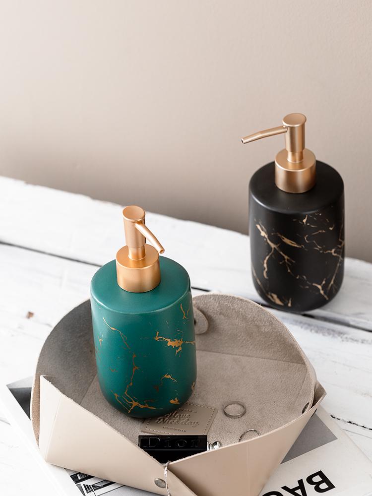 Gold Marble Ceramic Dispenser for Liquid Soap, Gel, or Shampoo
