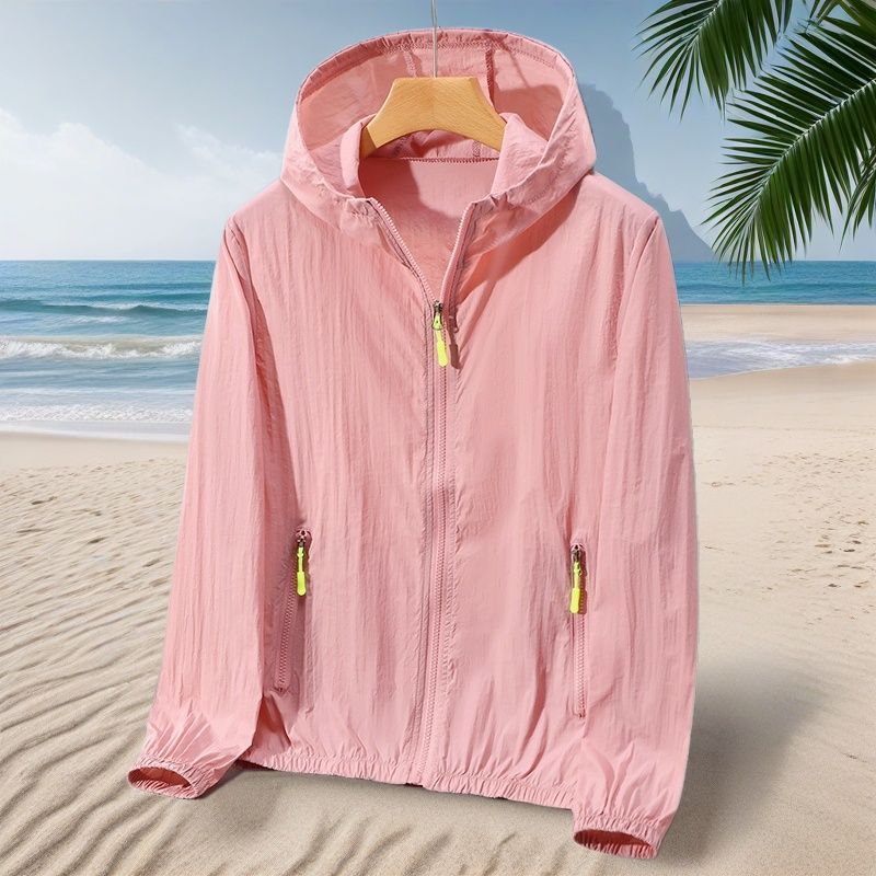 Women's Summer Hooded Zipper with Pocket Thin Casual Hooded Windbreaker Sunscreen Jacket