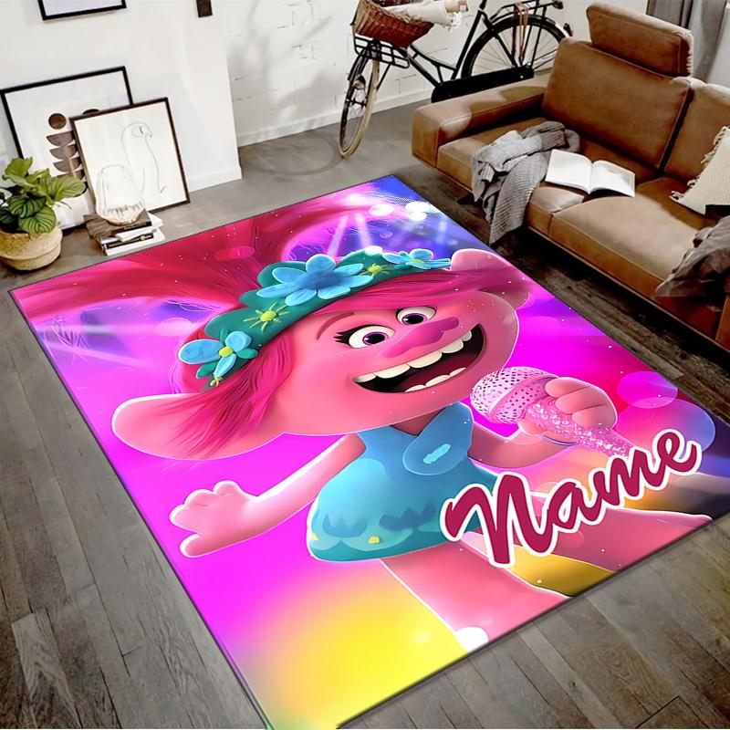 Custom Trolls Mat Personalized Name, Polyester Washable Indoor Entryway Rug, Gift for Christmas, Easter, Thanksgiving Day