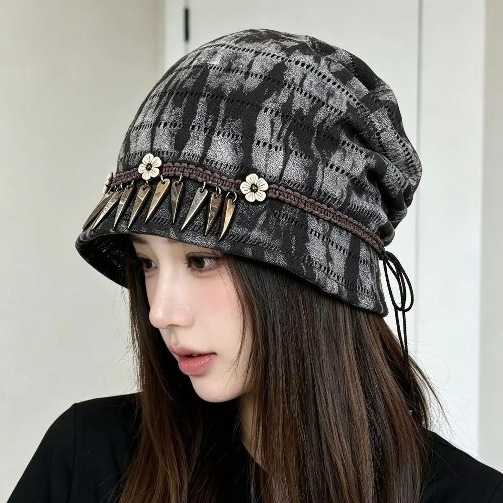 Wood Decoration Ethnic Stye Beanie Tassel Windproof Head Wrap Vintage Vintage Pullover Hat Girls