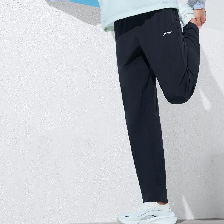 Li Ning Fitness Series Logo Print Straight Leg Sports Pants Men Bottoms Black AYKT563-4