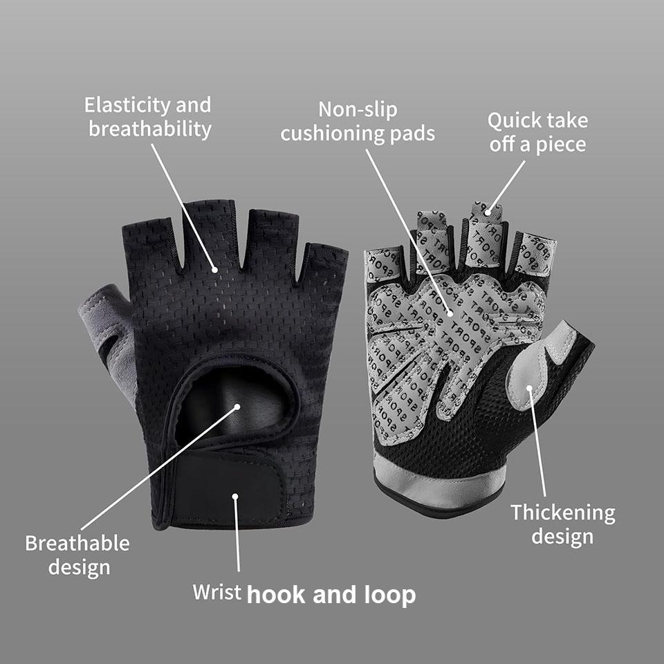Loogdeel Half Finger Sports Gloves Breathable Air Hole Gym Cycling Non Slip Shock Absorbing For Men Women