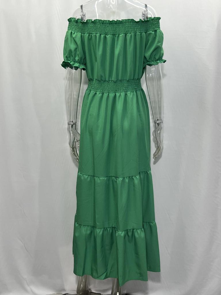 Women's One-Shoulder Short-Sleeve Long Spring Dress