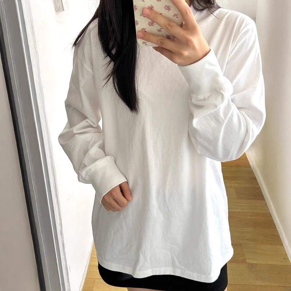 

Women s White Pure Cotton Long Sleeve T-shirt - Loose Korean Style, Perfect for Spring & Autumn XXL чорний