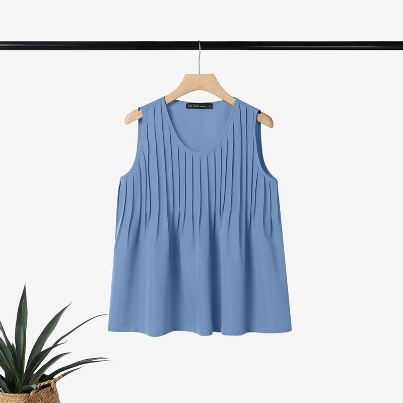 ZANZEA Women Casual Round Neck Solid Color Loose Sleeveless Tank Tops
