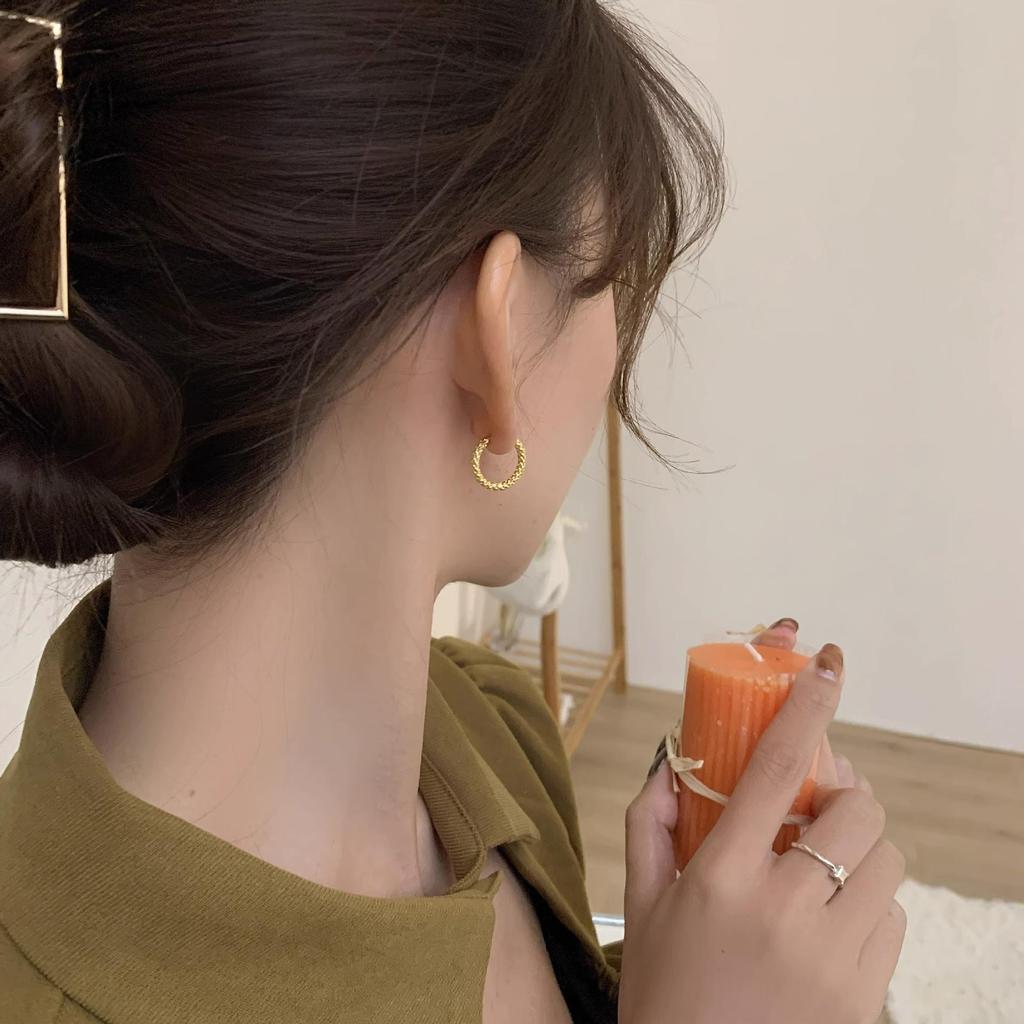 Korean Style Titanium Embossed Hoop Earrings - Trendy Stainless Steel Ear Jewelry for Women