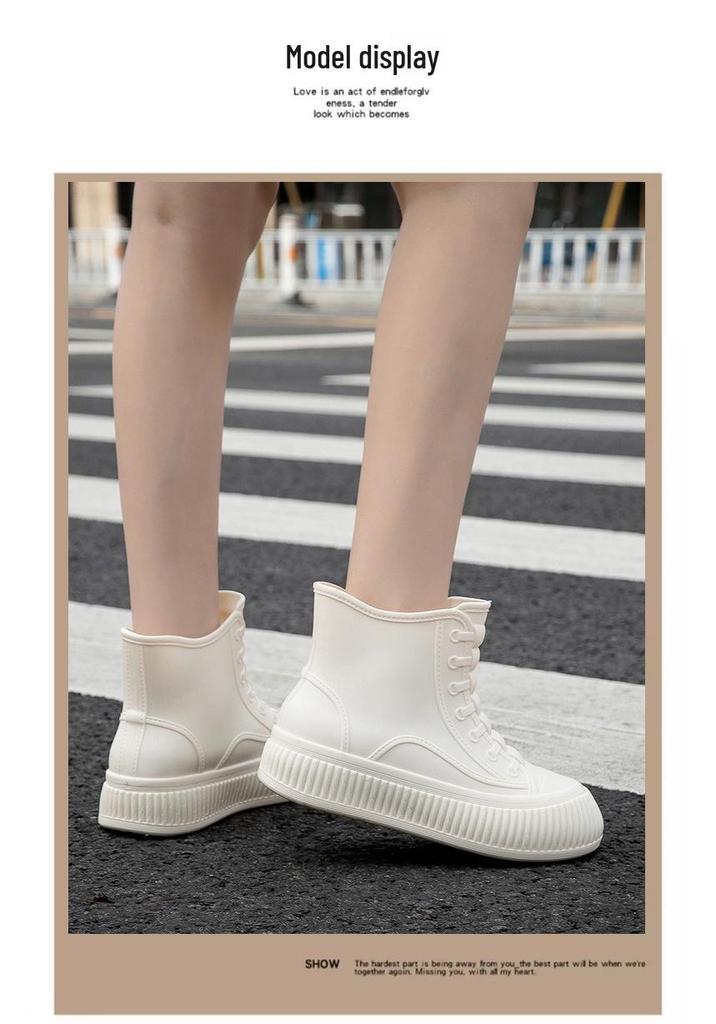 Women's Korean Style Non-Slip Waterproof Rain Boots with Cotton Padding - Casual Outdoor Rubber Shoes