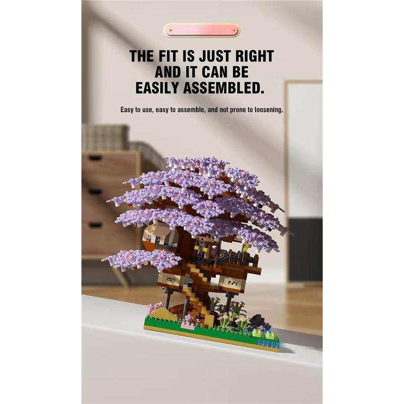 Set di Blocchi da Costruzione Albero di Ciliegio Fai da Te Mattoncini Fiore di Ciliegio Fai da Te con Modello Casa sull'Albero Luminosa Ornamento Regalo Romantico per Fidanzata