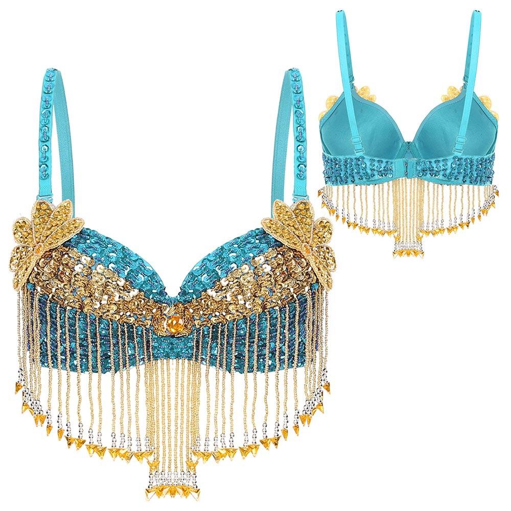 Adjustable Straps Belly Dance Tops Beaded Tassels Sparkly Bra Charming Dance Wear Women