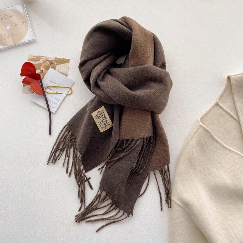 Double-sided solid color imitation cashmere scarf women's winter new thickened warm scarf student scarf shawl