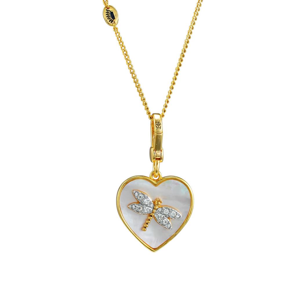 White Heart & Rhinestone Dragonfly Pendant Necklace for Women