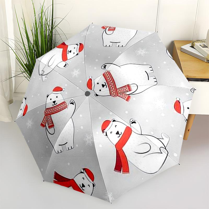 

1pc Christmas Polar Bears Pattern Umbrella with Plastic Handle,Vibrant Cartoon Pattern,Multi-functional UmbrellaPT244