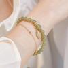 Women Exquisite Gold Color Leaves Wrist Strap Bangle Double Chain Bracelet Girls Gifts Chinese Style Green Jade Bracelet