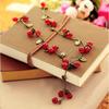 Vintage Forest Girl Bohemian Cherry Necklace Sweet Stylish Red Cherry Bracelet Earrings Set