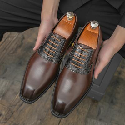 Fashion British Men Lace Up Comfortable Pointed Business Formal Leather Shoes Fashion Brand Breathable Banquet Party Block Leather Shoes