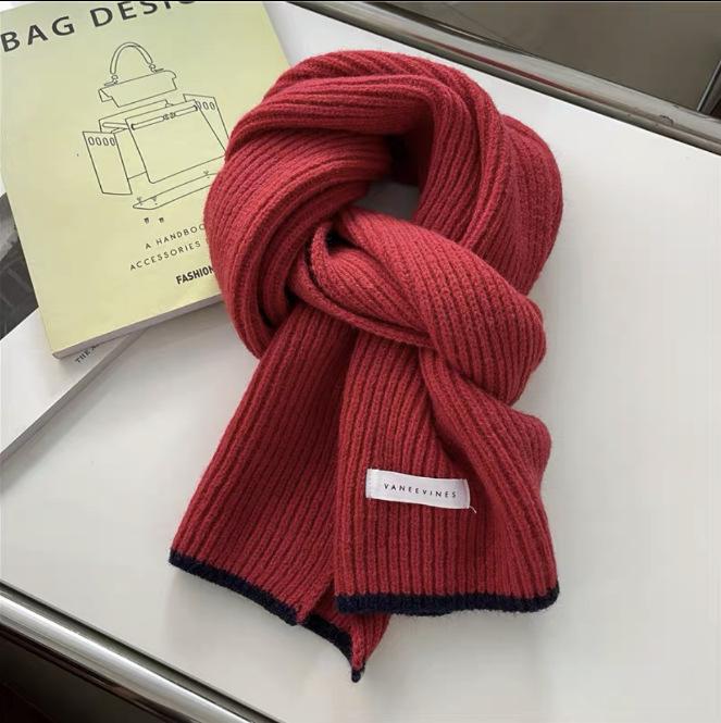 Korean cotton knitted wool scarf women's autumn and winter atmosphere white thickened warm solid color scarf