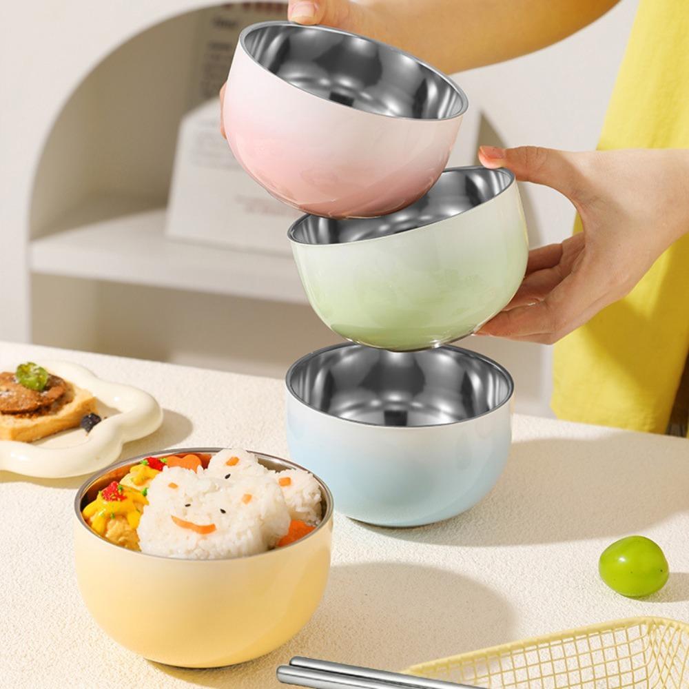 304 Stainless Steel Candy-Colored Kids Rice Bowl Heat-Resistant Soup Bowl School Canteen