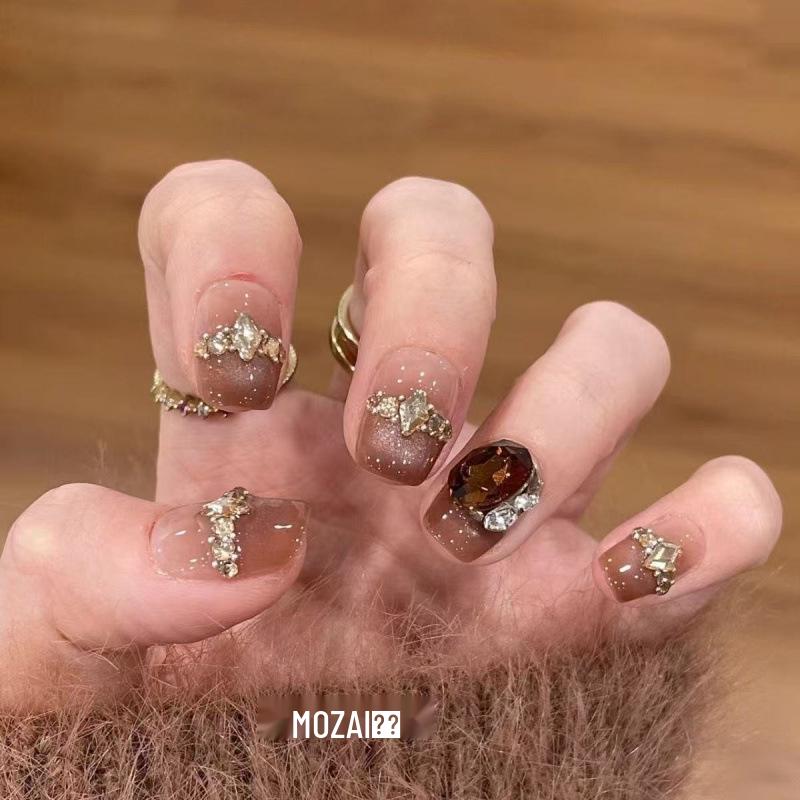 Summer Luxury Clear Amber Nail Stickers: Short Style, Removable, Handmade, Whitening Effect S (Suitable for 70% of people)