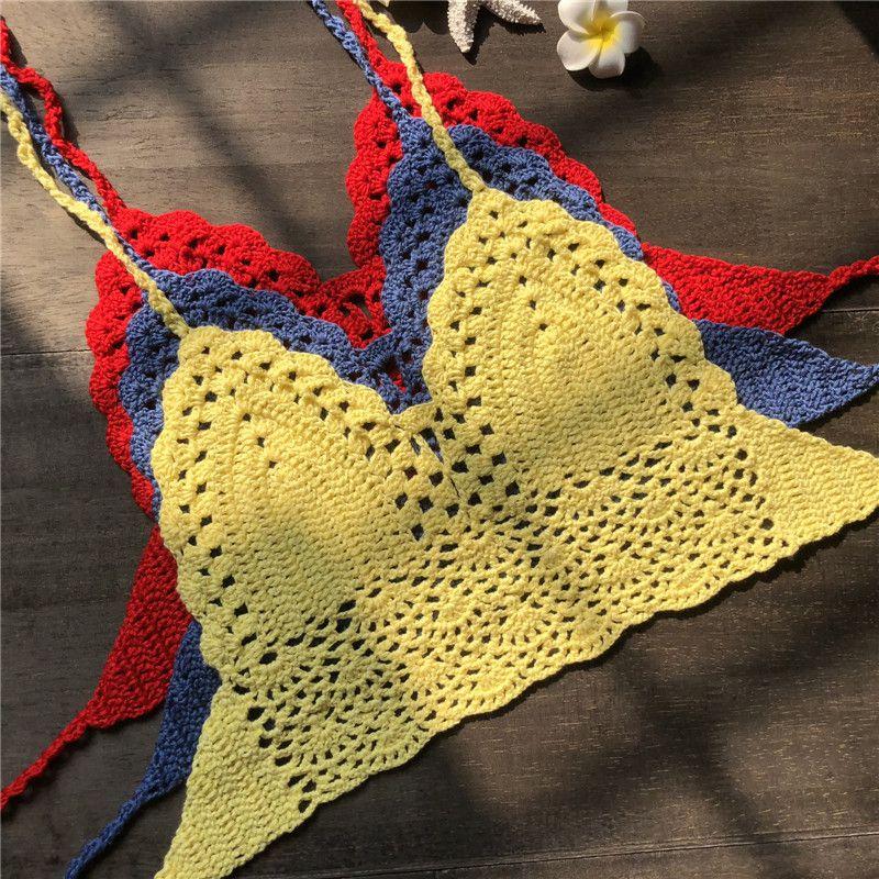 Crochet Women Lace Vest Crop Top Knitted Bra Boho Beachwear Bikini Holiday Tank