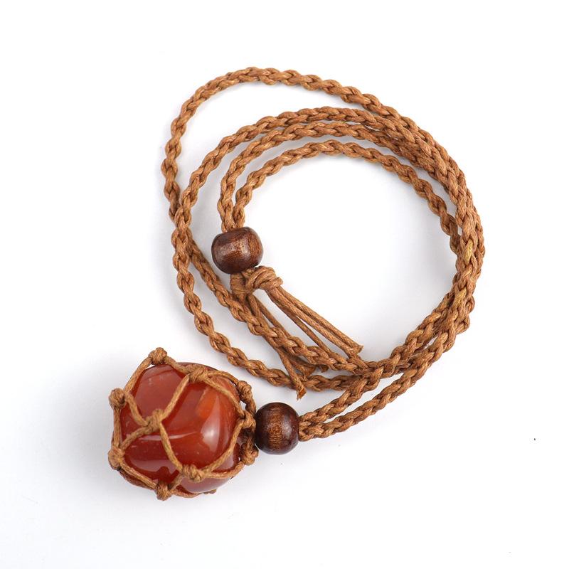 Natural Stone Crystal Rough Stone Mesh Pocket Hand-Woven Necklace Pendant, Adjustable N558