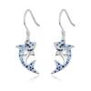 Orecchini Pendenti Animaletto Squalo Pietra Zircone Bianco Blu Charm Femminile Carini alla Moda Argento Nuziale Per Donne