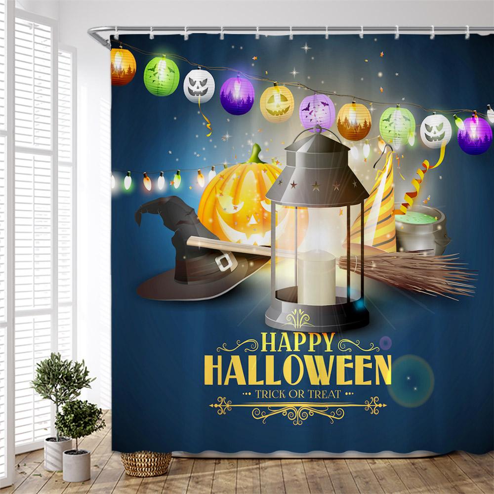 Halloween pumpkin Lantern Shower Curtain Bathroom The Terrible  Forest Wood Ghost House Tombstone Fabric Bathroom Curtain Set