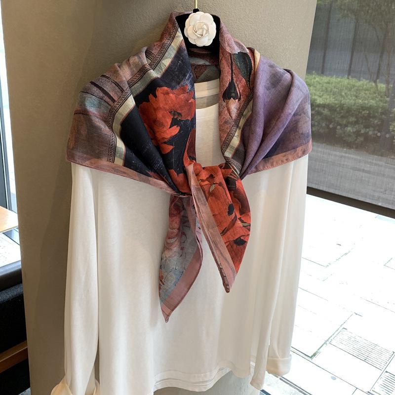 Herringbone pattern double-sided square scarf temperament sense outer fit elegant female versatile flow silk scarf breathable scarf square scarf