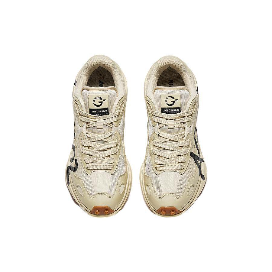 Anta Round Toe Lace-Up Shock Absorbing Wear-Resistant Low-Top Running Shoes Men Sneakers Beige Black 112345580A-2