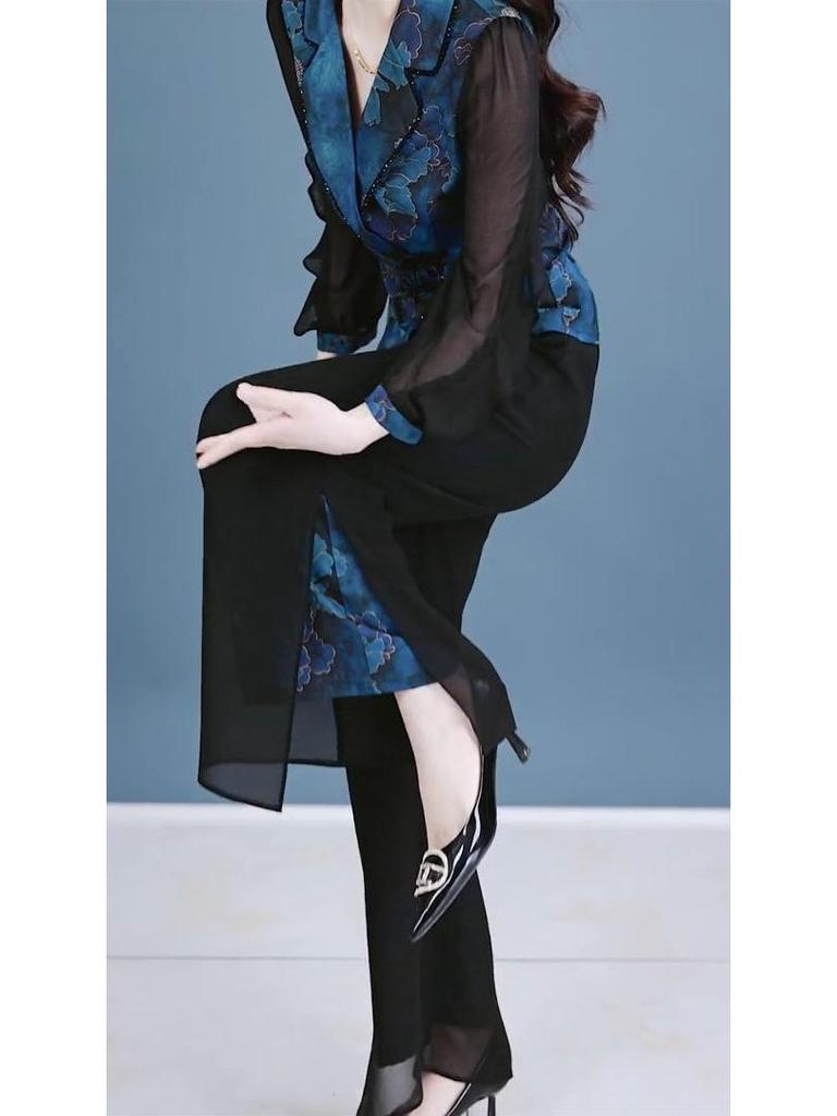 2025 Spring Women's Chinese National Style Two-Piece: Slimming Top & Wide-Leg Pants