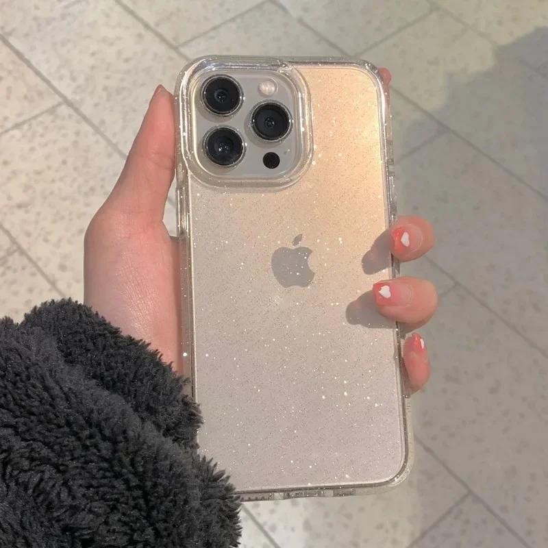 Luxury Glitter Bumper Bling Clear Case For iPhone 16 15 14 13 12 11 Pro Max Mini X XS Max XR Plus Silicone Acrylic Cover Funda