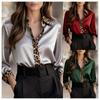 Damenhemd mit Leopardenmuster-Satin-Patchwork und langen Ärmeln – Frühjahrs-/Herbstkollektion