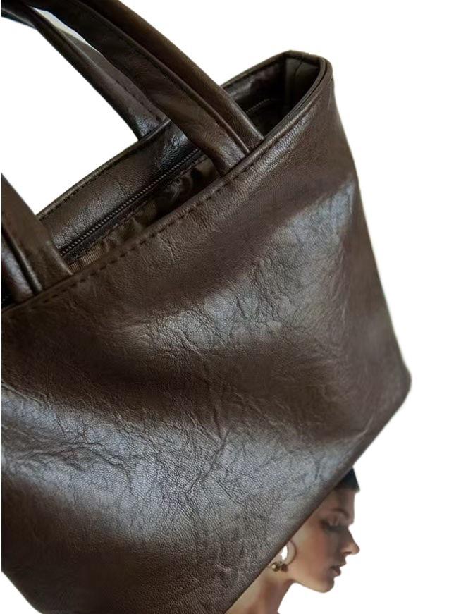 New Women's Small Leather Handbag - Fashionable Solid Color Mini Makeup Bag