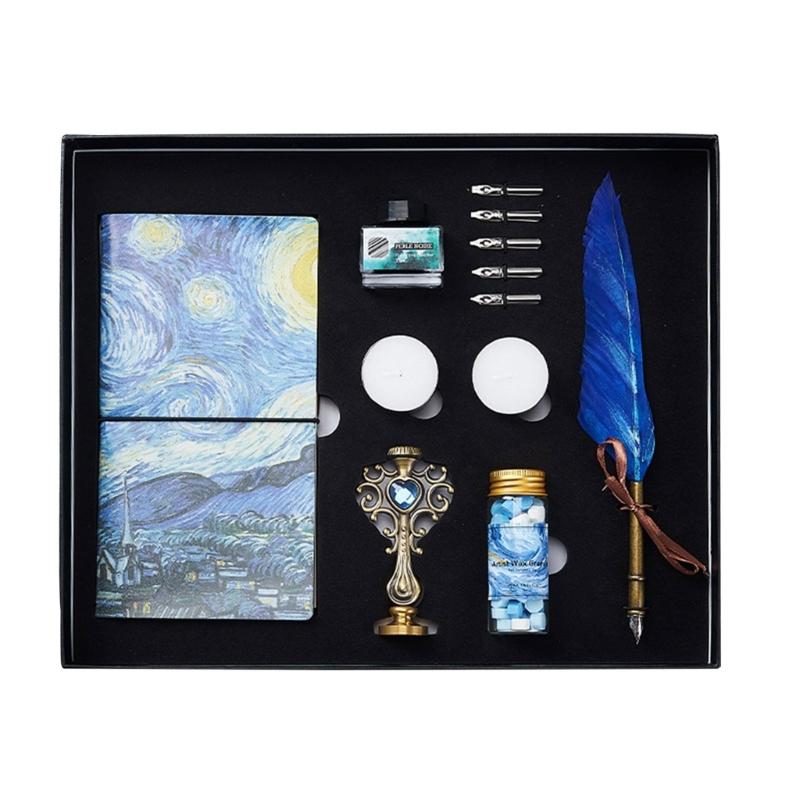 

Набор перьевых ручек для письма тушью и сургучных печатей, антикварная каллиграфическая ручка для оформления подарков, конвертов, свадебных приглашений синий