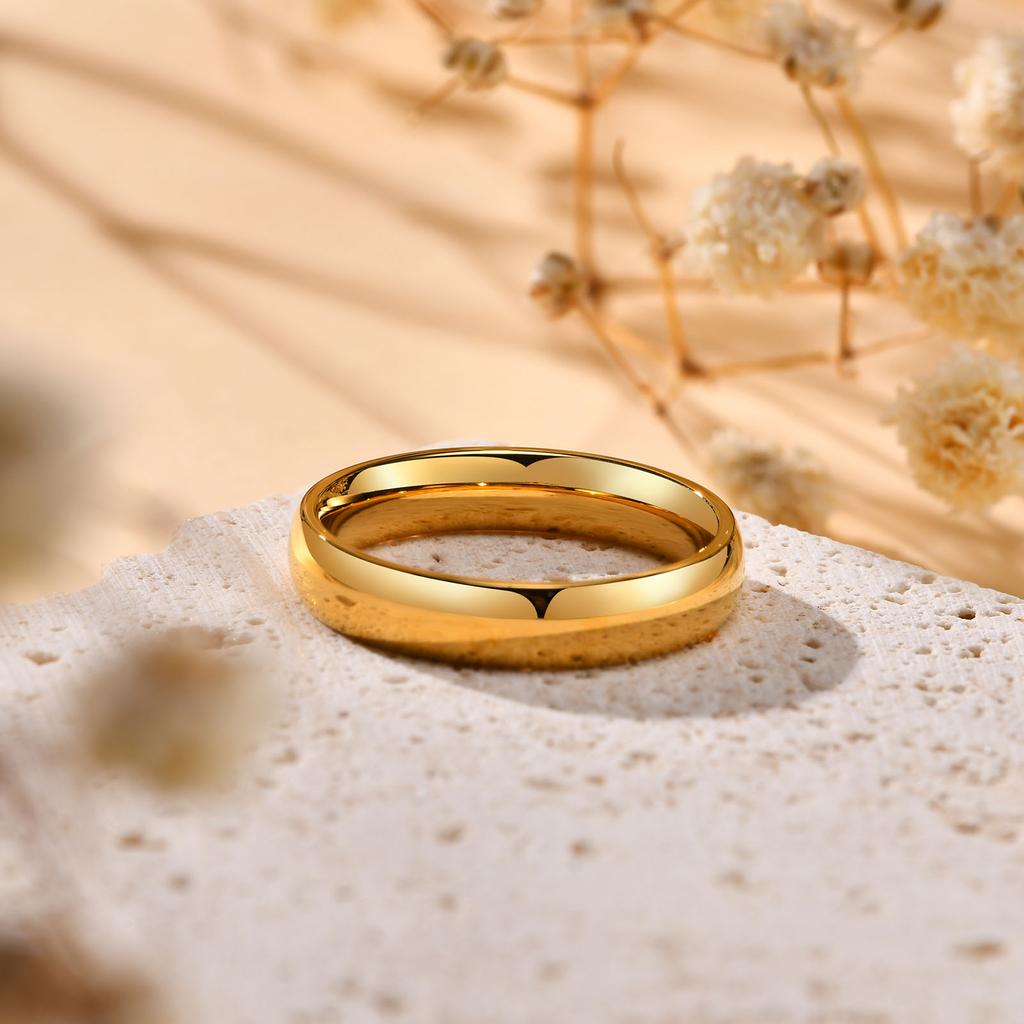 4mm Simple Stainless Steel Wedding Ring for Women Men Gold Plated Engagement Wedding Band Couple Jewelry Sizes 6 7 8 9 10 11 12