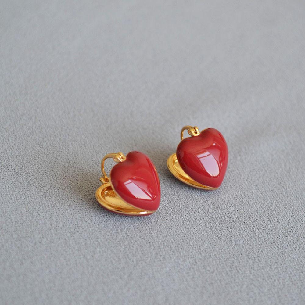 Dripping Oil Simple Glaze Korean Style Earrings Heart Ear Buckle Women Jewelry Enamel Stud Earrings