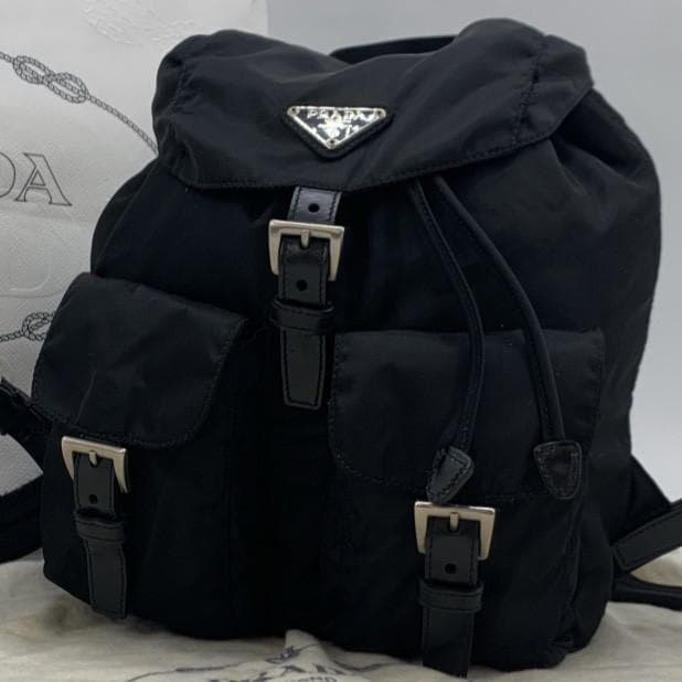 PRADA Tessuto Nylon Rucksuck Backpack Daypack Leather Black Women's Triangle Logo Plate