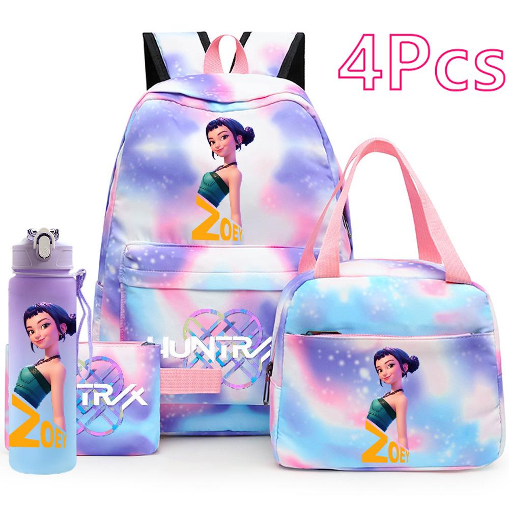 4Pcs/set K-Pop Printed Backpack Handbag Pencil Case with 750Ml Water Bottler for Teenager Boy Girl Schoolbag Large Capacity Waterproof Bookbag Mochila