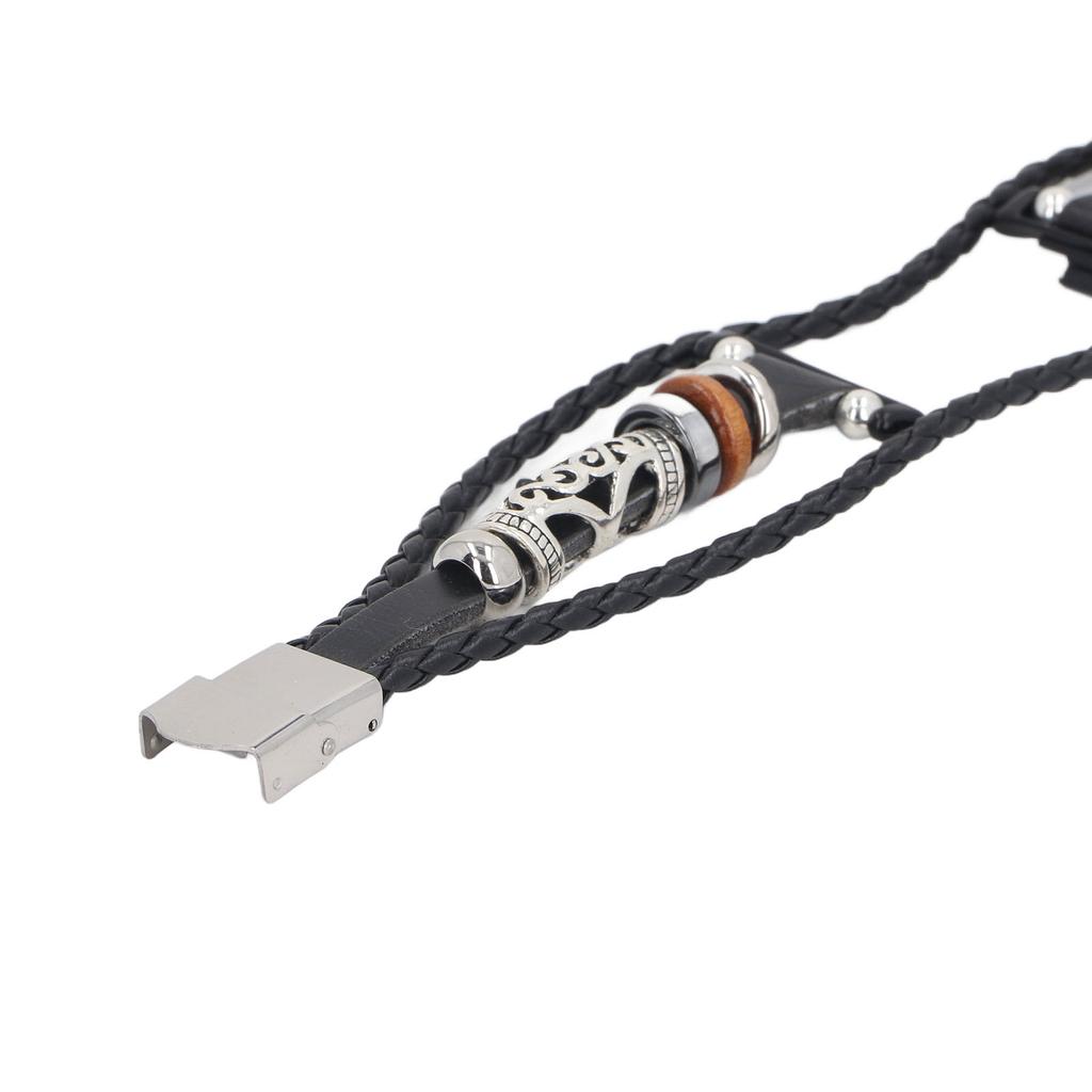 Watch Beaded Bracelet Retro Ethnic Style Faux Leather Alloy Watch Wrist Strap for Xiaomi Band 8 Pro Black