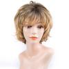 European and American Style Women’s Short Curly Wig with Side-Bangs Fluffy Gradient Blonde Hairpiece for Mature Women