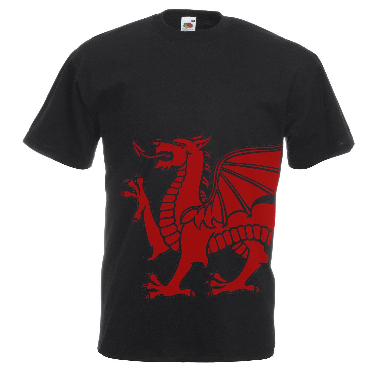 Adults Welsh Dragon Wales Rugby Union Nations Sport Unisex Black TShirt 2XL