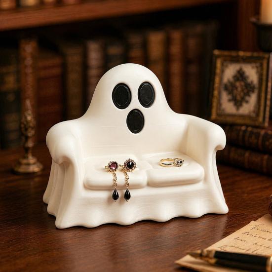 Decorative Holiday Display Tray Halloween Jewelry Tray, 3D Printed Ghost Pumpkin Couch Shaped Trinket Dish, Party Table Centerpiece Gothic Small Dish
