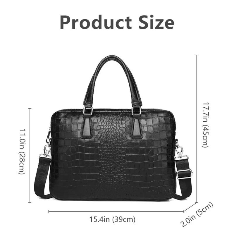 Cowhide thin crocodile patterned men's briefcase can accommodate a 16 inch computer