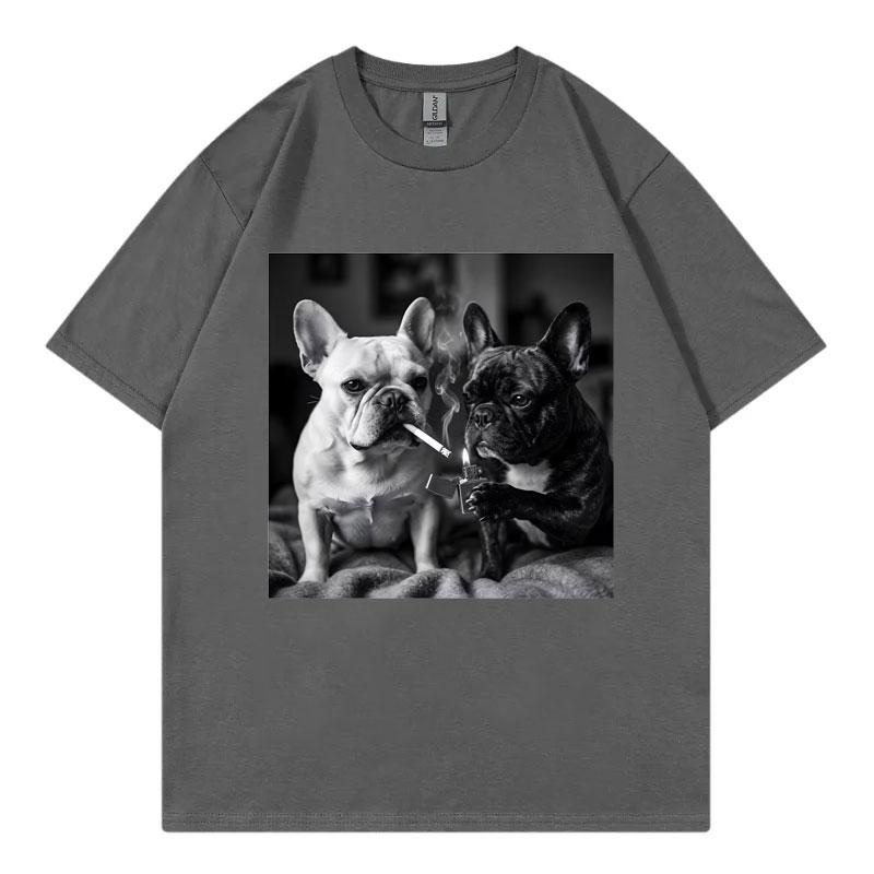 French Bulldog Smoking Funny Dog Meme T Shirt Unisex Unisex Vintage Fashion Short Sleeve Tshirts Summer Casual Loose Cotton Tshirt