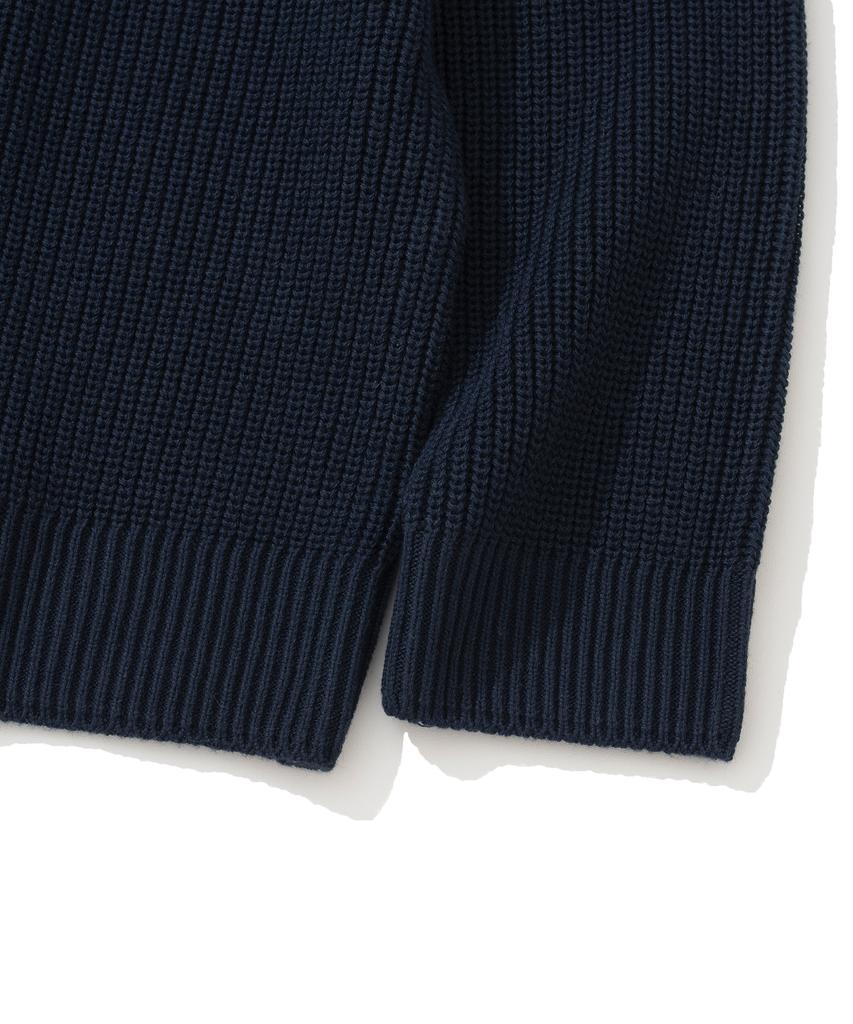 Knitted [Knitted X Fashion Planet] Cotton Waffle Round Cardigan Navy