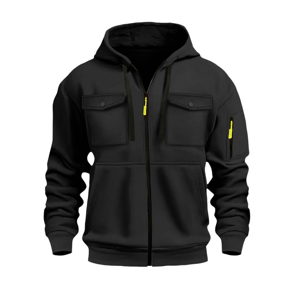 Pánská mikina s kapucí na zip, kardigan s více kapsami, pánská sportovní mikina ležérního střihu ve velké velikosti