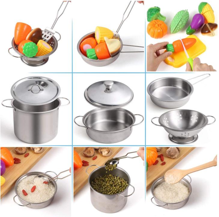 Kids Play Kitchen Set with Baking Apron - Pretend Cooking Utensils Toy for Toddlers - Realistic Chef Role Play Gift