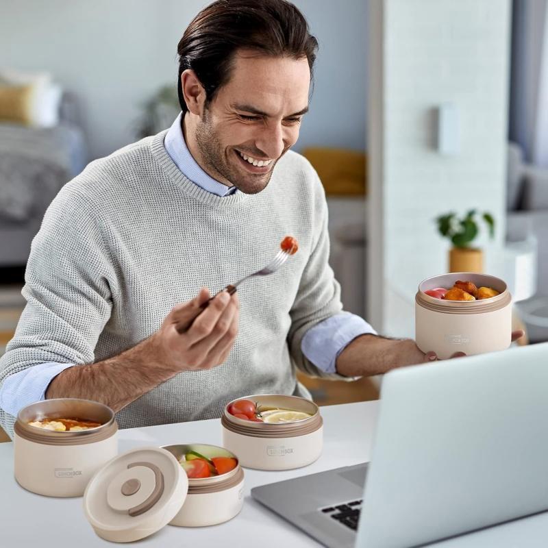 Lunch Box Portable Insulated Food Lunch Container Set with Thermal 4 Separate Stackable Lunch Container Kitchen for Adult Kid