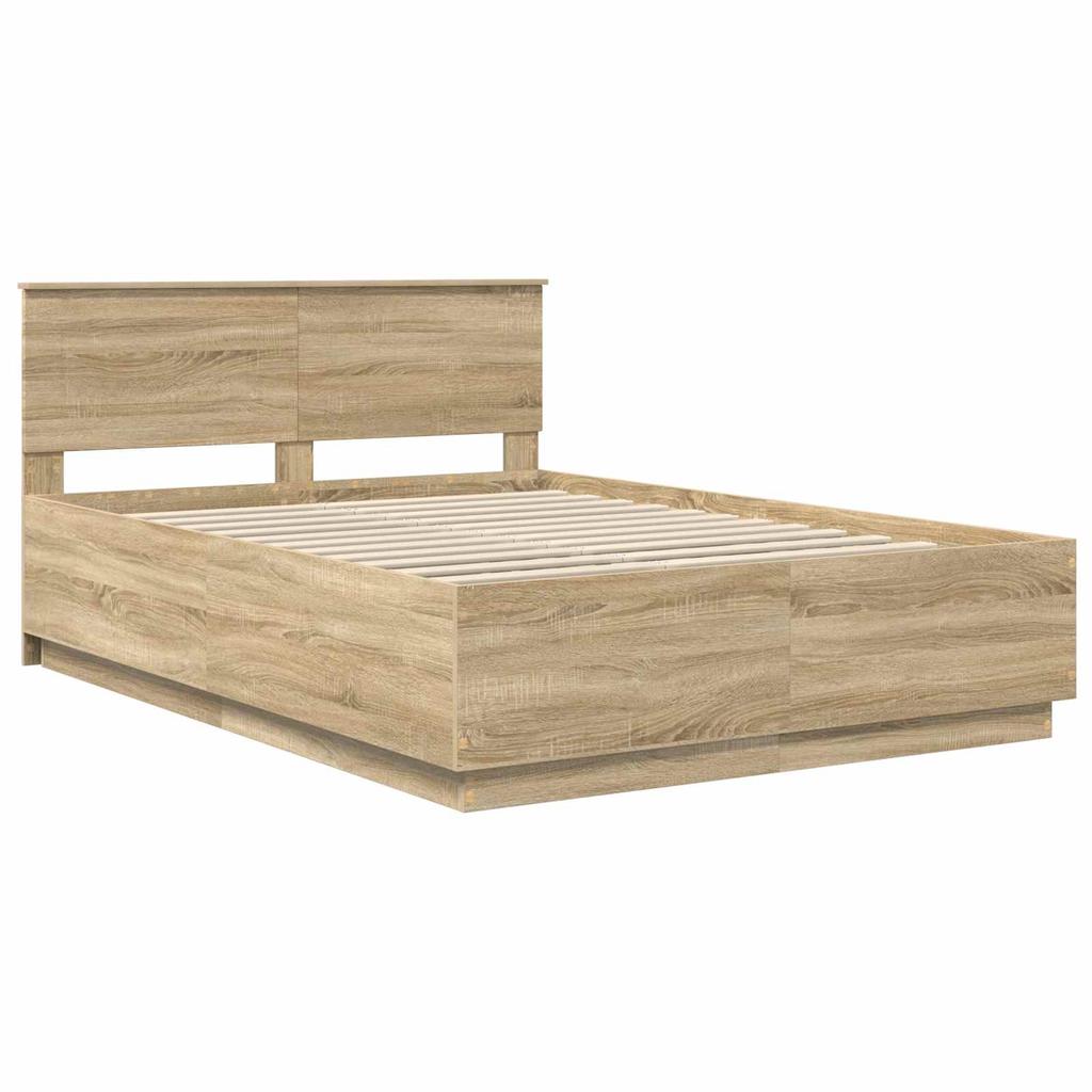 Bed Frame with Adjustable Headboard in Sonoma Oak 140 x 200 cm Wood Based Panel
