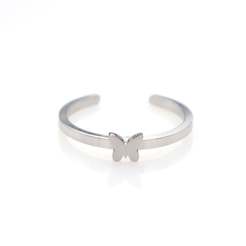Jewelry Two-Piece Set Butterfly Open Ring Women'S Niche High-End Light Luxury Jewelry 18K Titanium Steel Ring Simple