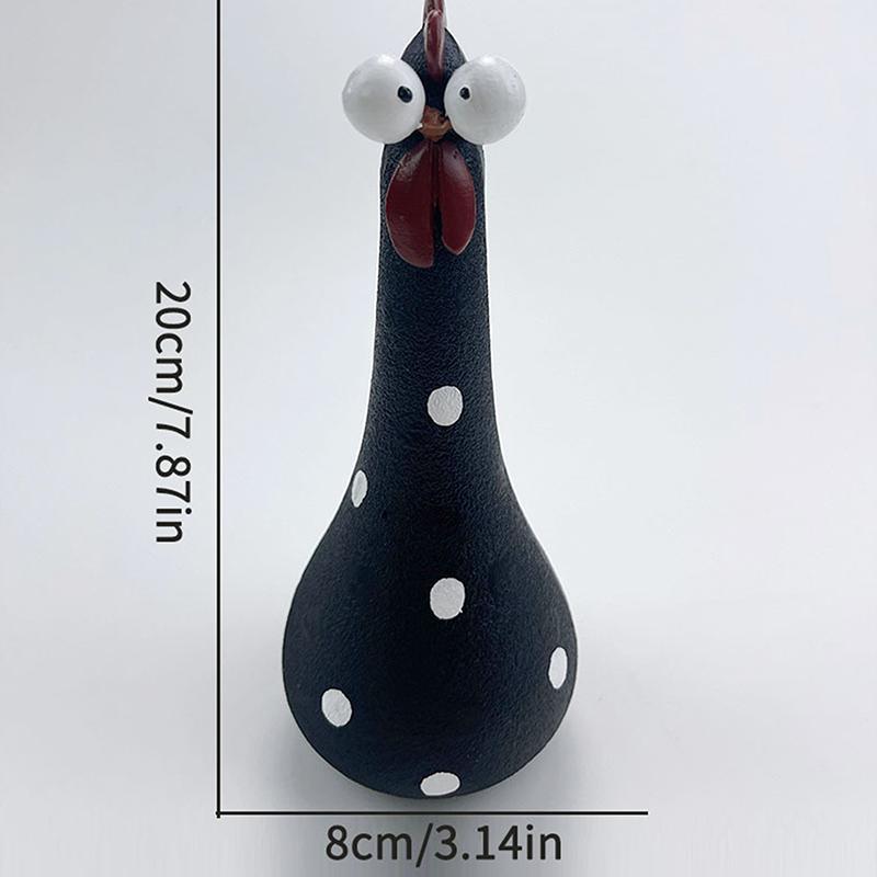 Skurrile Hühnerfigur mit großen Augen Bunte Polka-Dot-Harzstatue Hühnchen mit langen Beinen, das Heilung und Freude ausdrückt Gartenhof-Dekoration